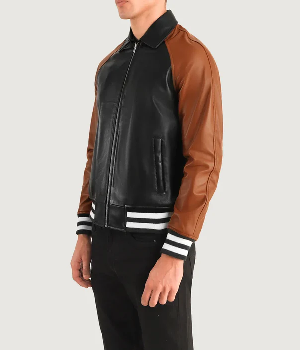 【BROWN】Faux leather varsity jkt Faux Leather Varsity Bomber Jacket - Brown | Levi's® US
