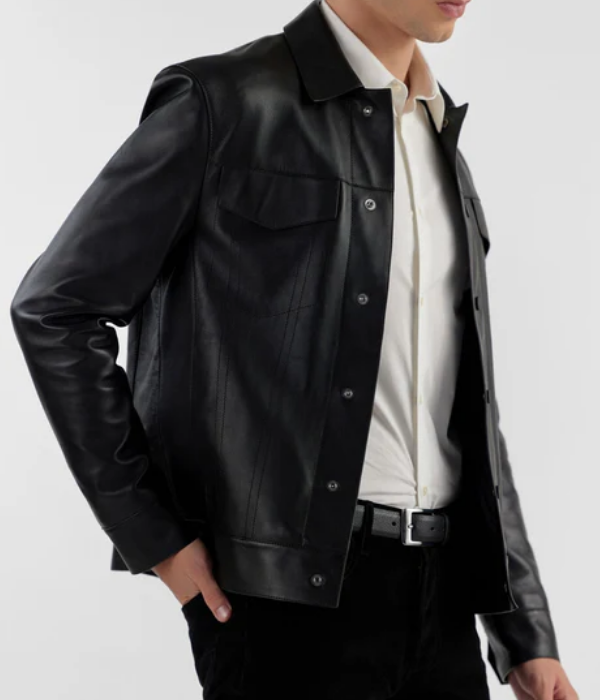 Pg Signature Black Men Leather Jacket-GLJK173 – My Store