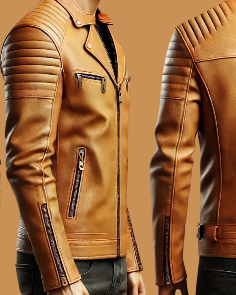 Tan Leather Biker Jacket - Minimalist Design with Streamlined Features-GLJK10