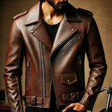 Premium Biker Leather Jacket - A-Grade Grained Leather-GLJK5