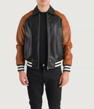 Black & Brown Leather Varsity Jacket-GLJK83