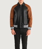 Black & Brown Leather Varsity Jacket-GLJK83