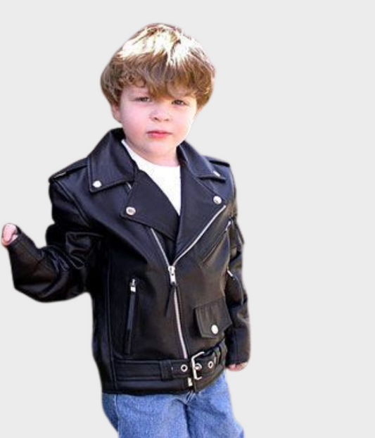 Black Leather Jackets For Kids-GLJK28
