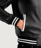 Black Leather Varsity Jacket-GLJK78