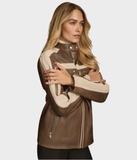 Color Block Racer Leather Jacket-GLJK55