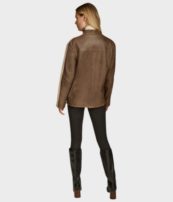 Color Block Racer Leather Jacket-GLJK55