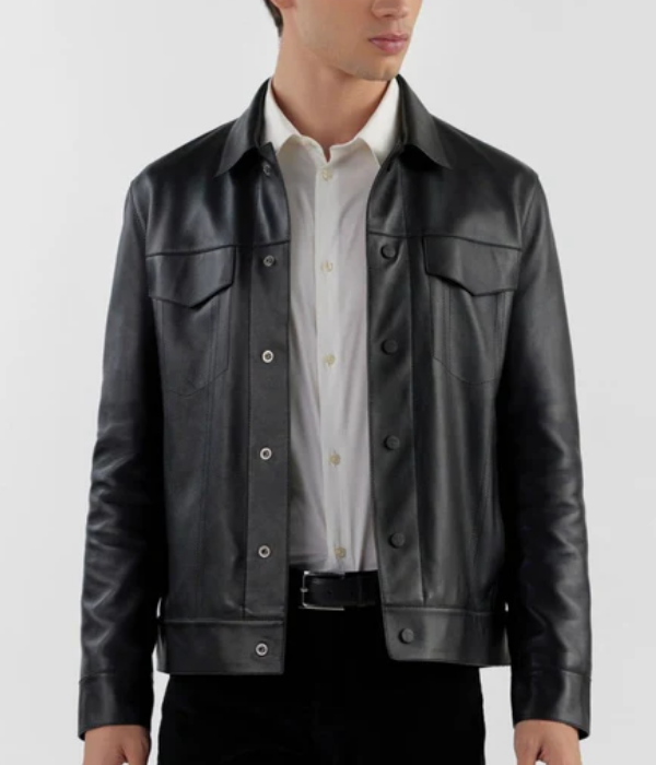 Pg Signature Black Men Leather Jacket-GLJK173