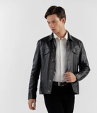 Pg Signature Black Men Leather Jacket-GLJK173