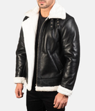 Pg Signature Black & White Leather Bomber Jacket-GLJK118