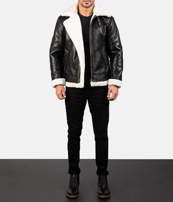 Pg Signature Black & White Leather Bomber Jacket-GLJK118