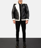 Pg Signature Black & White Leather Bomber Jacket-GLJK118