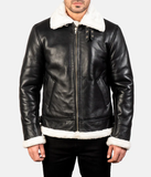 Pg Signature Black & White Leather Bomber Jacket-GLJK118