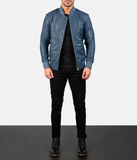 Pg Signature Blue Leather Bomber Jacket-GLJK104