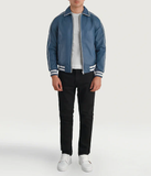 Pg Signature Blue Leather Varsity Jacket-GLJK72