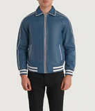 Pg Signature Blue Leather Varsity Jacket-GLJK72