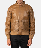 Pg Signature Brown Leather Bomber Jacket-GLJK116