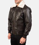 Pg Signature Brown Leather Bomber Jacket-GLJK103