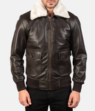 Pg Signature Brown Leather Bomber Jacket-GLJK103