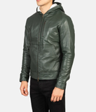 Pg Signature Green Hooded Leather Bomber Jacket-GLJK128