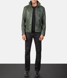 Pg Signature Green Leather Bomber Jacket-GLJK131
