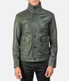 Pg Signature Green Leather Bomber Jacket-GLJK131