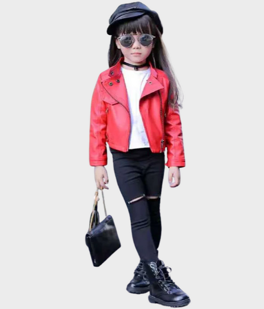 Red Leather Jackets For Kids-GLJK29