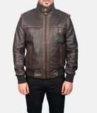 Signature Brown Leather Bomber Jacket-GLJK126