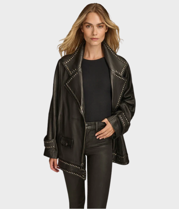 Studded Moto Leather Jacket-GLJK49