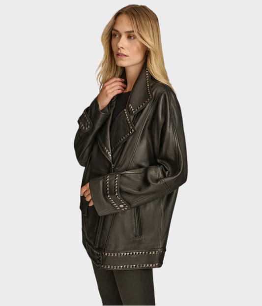 Studded Moto Leather Jacket-GLJK49