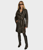 Washed Moto Trench Leather Jacket-GLJK46