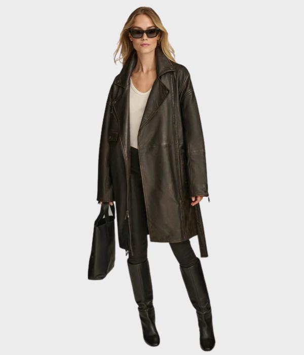 Washed Moto Trench Leather Jacket-GLJK46