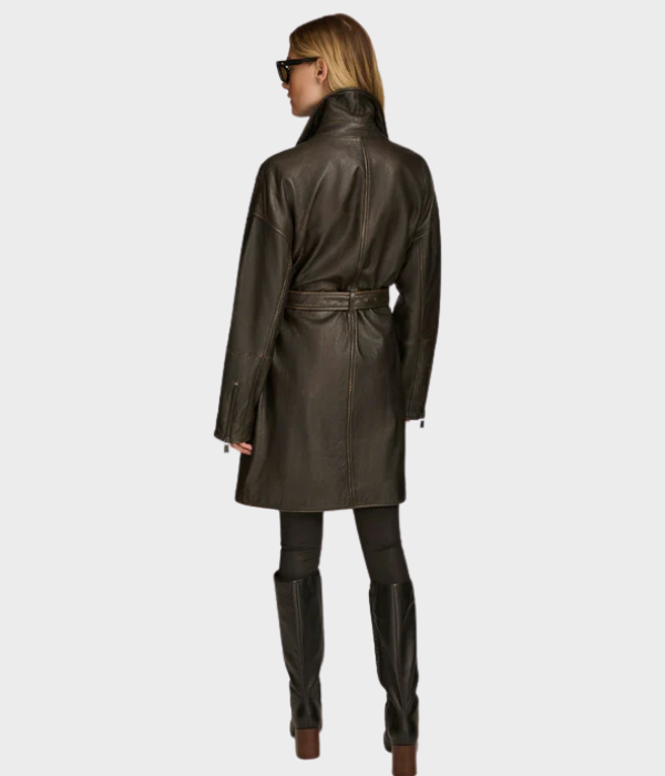 Washed Moto Trench Leather Jacket-GLJK46