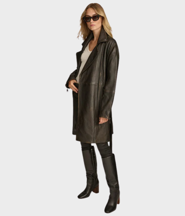 Washed Moto Trench Leather Jacket-GLJK46