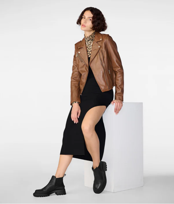 Women Black Asymmetrical Leather Jacket - Luxury & Edgy Style