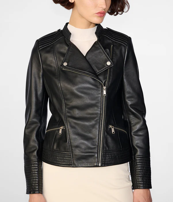 Women Black Moto Leather Jacket - Genuine & Stylish-GLJK36