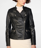 Women Black Moto Leather Jacket - Genuine & Stylish-GLJK36