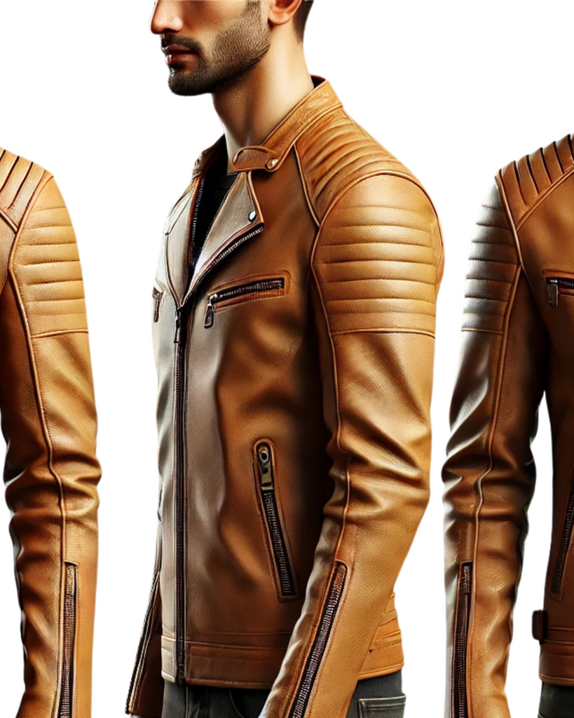 Tan Leather Biker Jacket - Minimalist Design with Streamlined Features-GLJK10