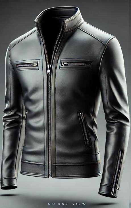 Minimalist Black Leather Jacket with Front-Open Design-GLJK1