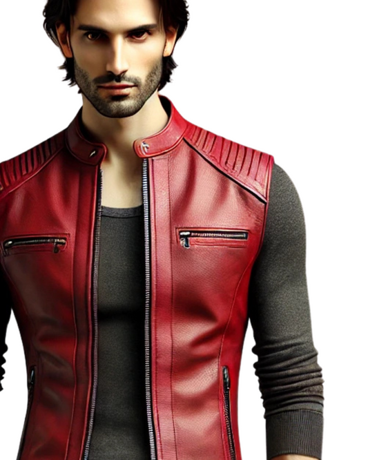 Premium Sleeveless Red Leather Jacket - A-Grade Leather, Slim Fit Design-GLJK9