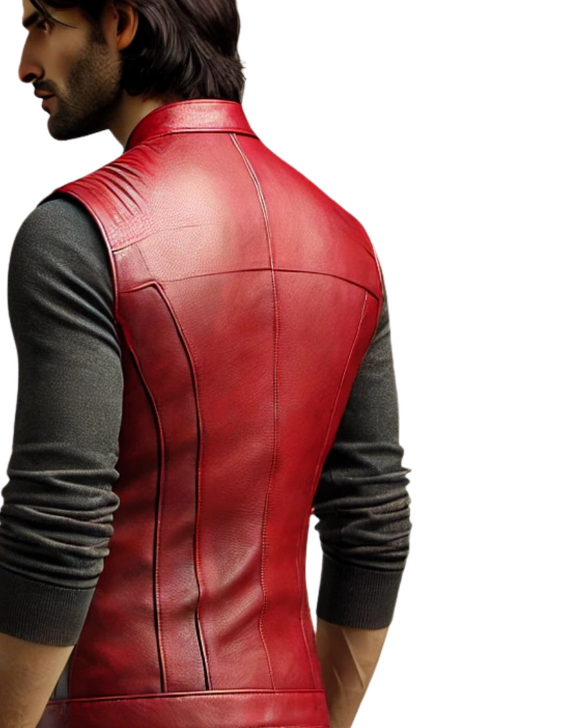 Premium Sleeveless Red Leather Jacket - A-Grade Leather, Slim Fit Design-GLJK9