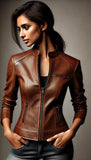 Elegance Brown: Women Soft Sheep Leather Jacket – Tailored Fit, Minimalist Design-GLJK4