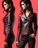 Maroon Luxe: Women Soft Sheep Leather Cropped Jacket – Asymmetrical Zipper, Modern Fit-GLJK3