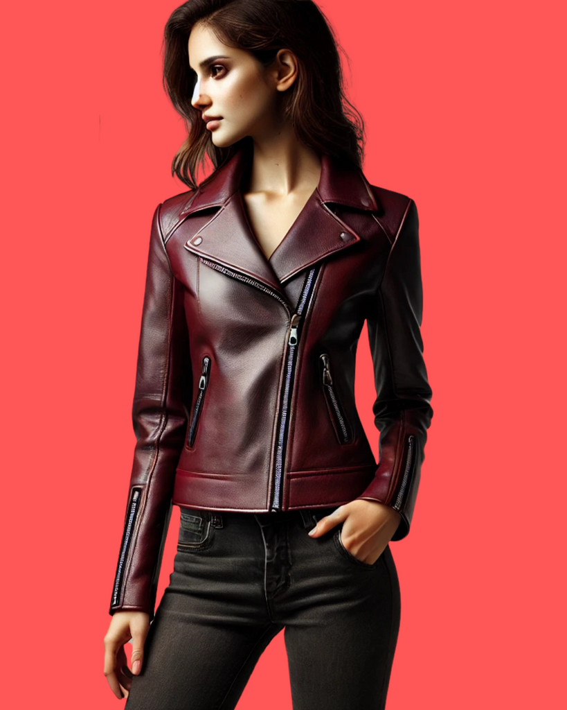 Maroon Luxe: Women Soft Sheep Leather Cropped Jacket – Asymmetrical Zipper, Modern Fit-GLJK3