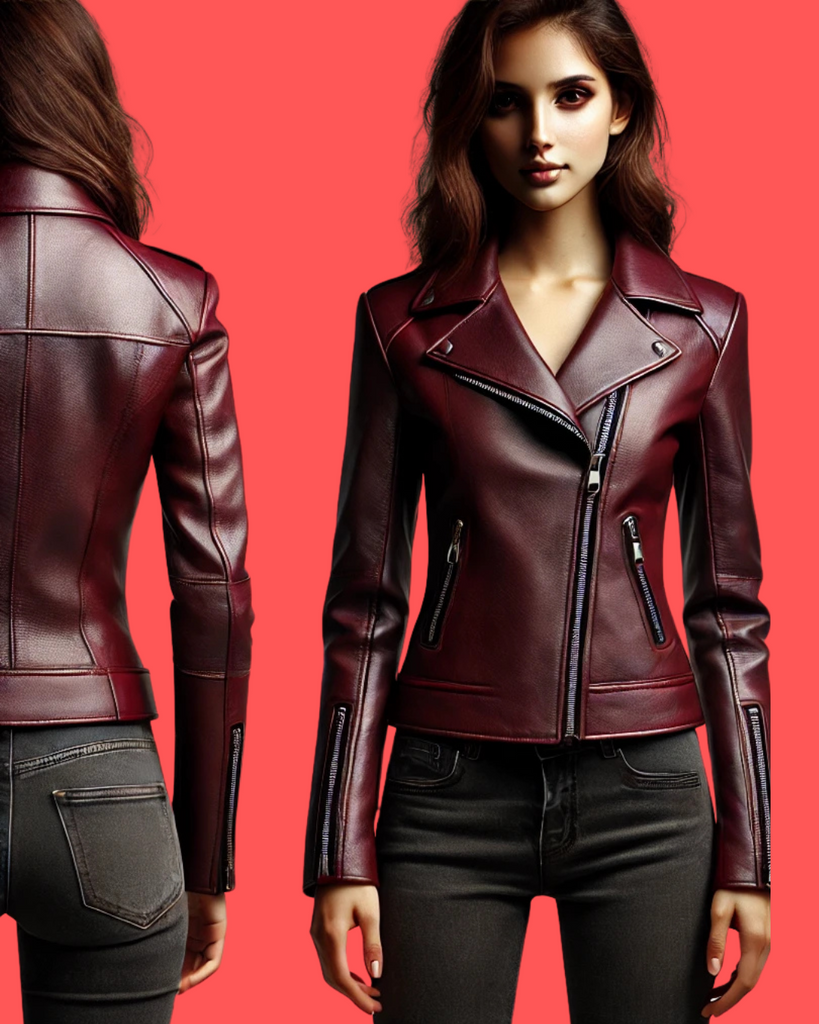 Maroon Luxe: Women Soft Sheep Leather Cropped Jacket – Asymmetrical Zipper, Modern Fit-GLJK3