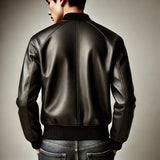 Premium Black Leather Bomber Jacket - Classic Design-GLJK6