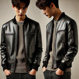 Premium Black Leather Bomber Jacket - Classic Design-GLJK6